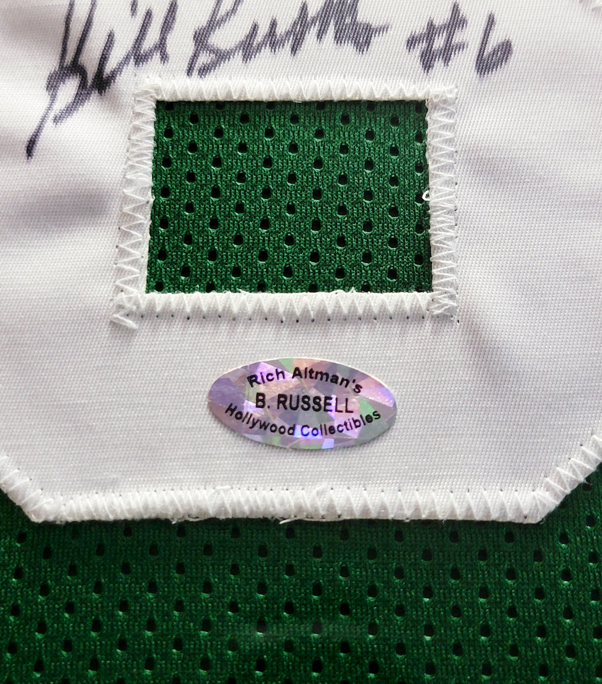 Boston Celtics Bill Russell Autographed Framed Green Jersey JSA Stock #206951