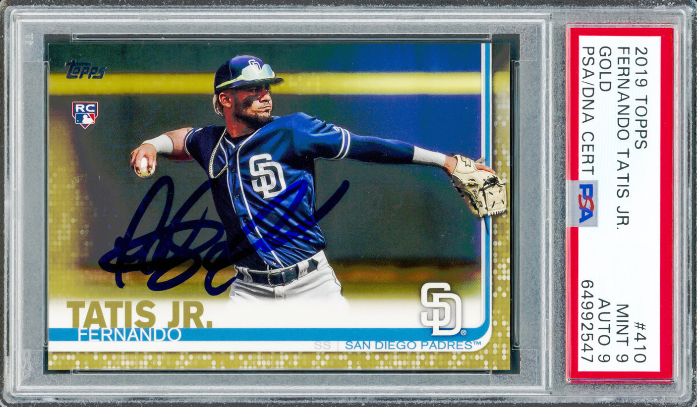 Fernando Tatis Jr. Autographed 2019 Topps Gold Rookie Card #410 San Diego Padres PSA 9 Auto Grade Mint 9 PSA/DNA #64992547