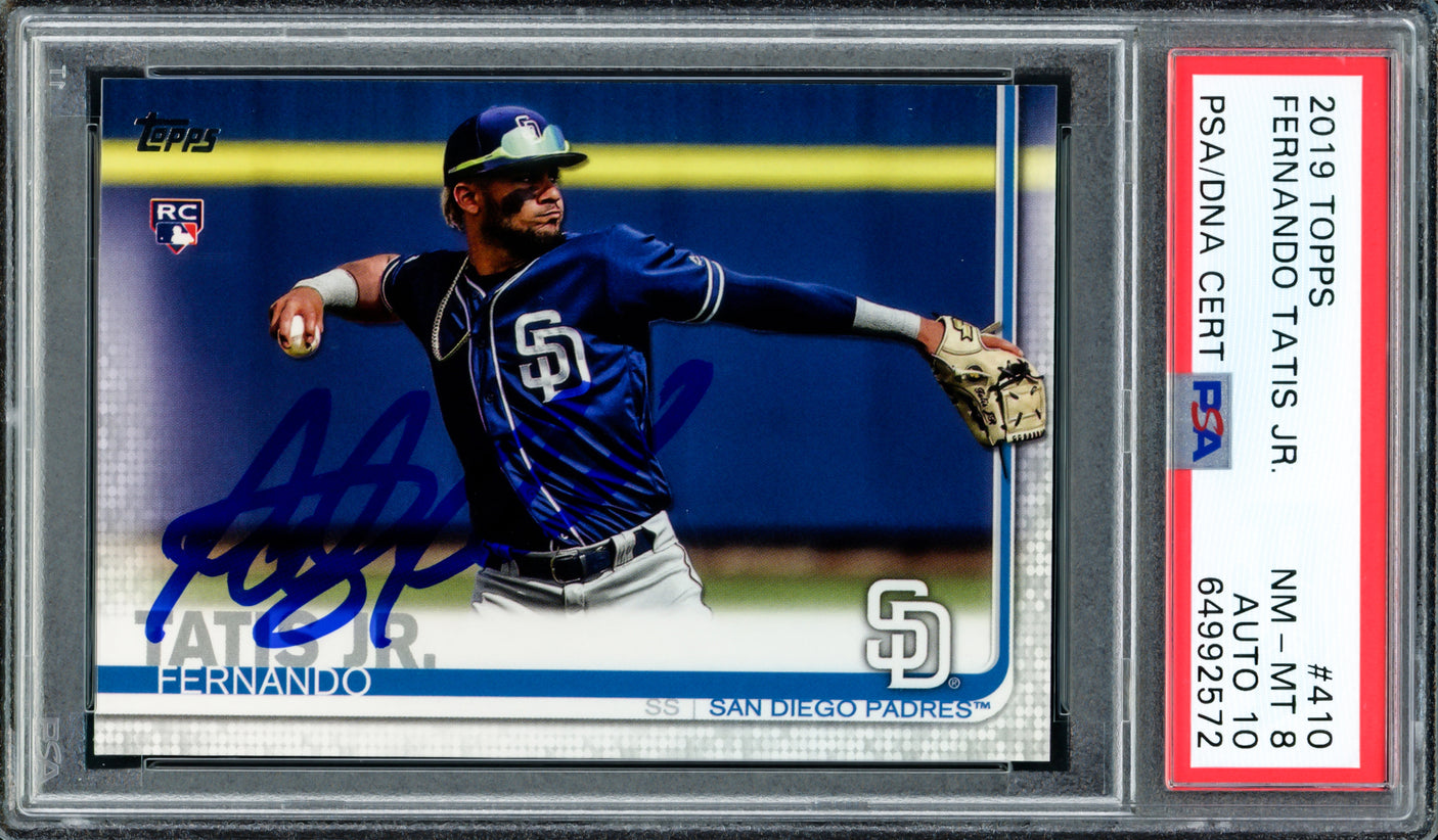 Fernando Tatis Jr. Autographed 2019 Topps Rookie Card #410 San Diego Padres PSA 8 Auto Grade Gem Mint 10 PSA/DNA #64992572