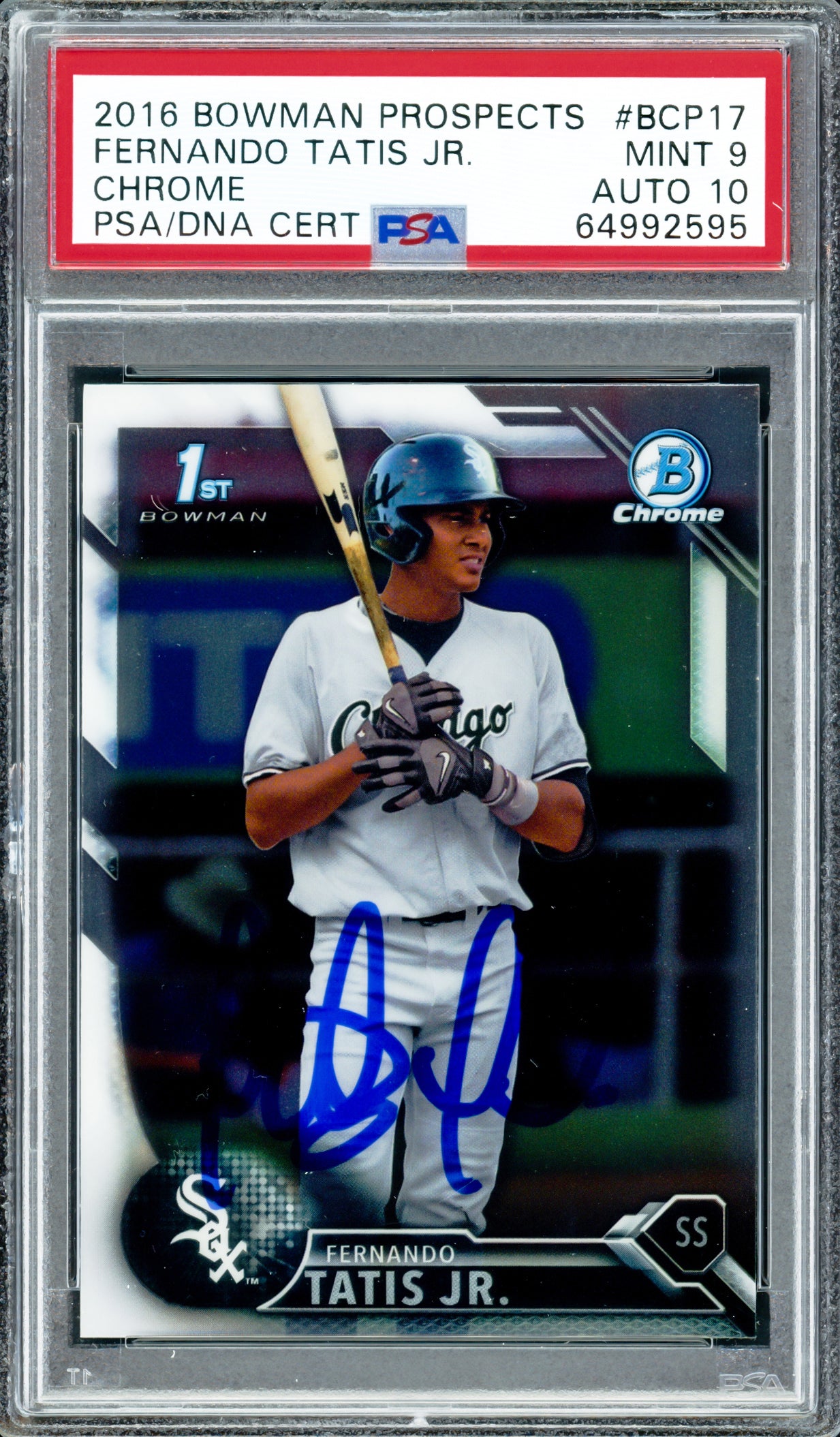 Fernando Tatis Jr. Autographed 2016 Bowman Chrome Rookie Card #BCP17 San Diego Padres PSA 9 Auto Grade Gem Mint 10 PSA/DNA #64992595