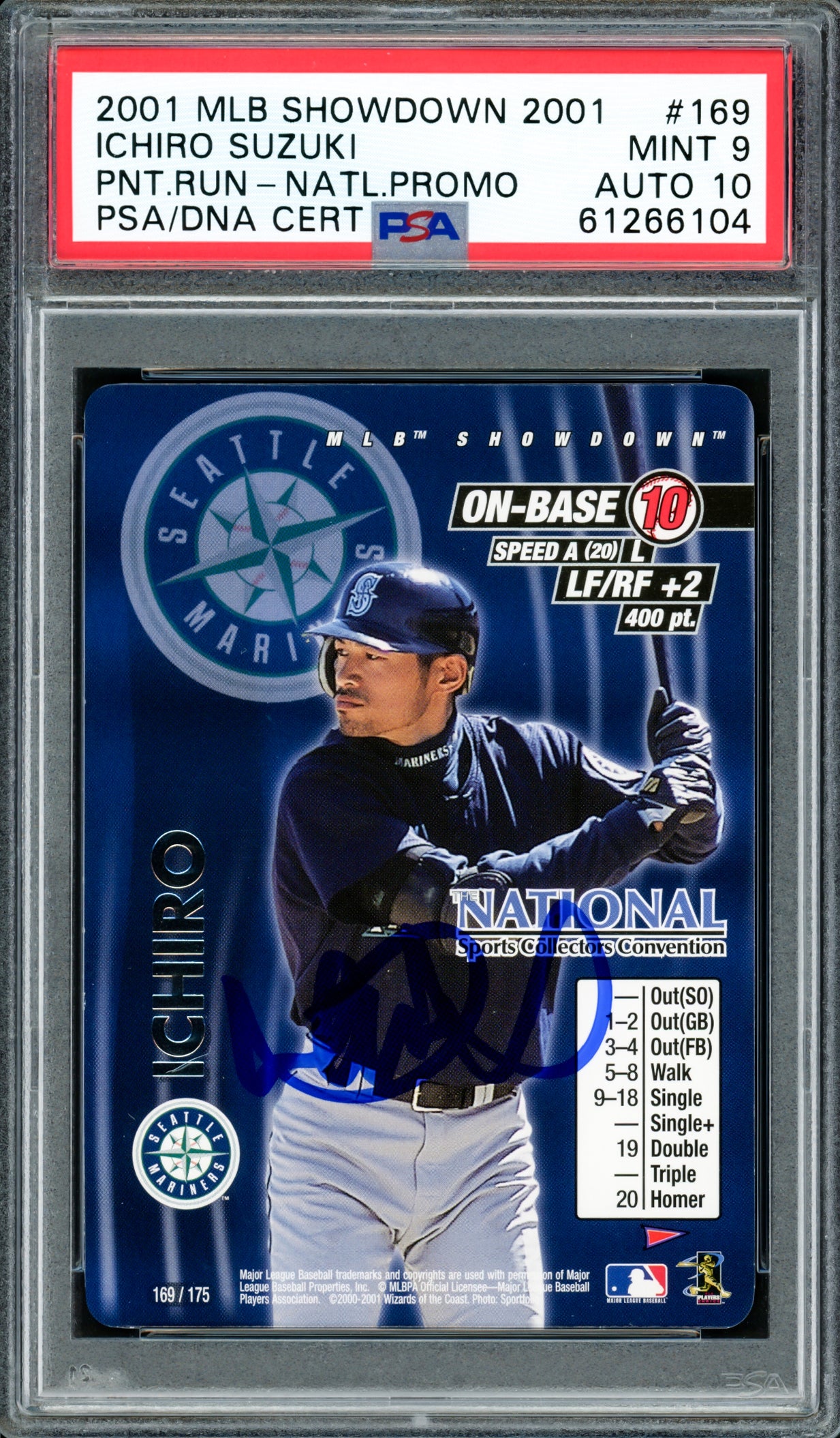 Ichiro Suzuki Autographed 2001 MLB Showdown National Promo Rookie Card #169 Seattle Mariners PSA 9 Auto Grade Gem Mint 10 PSA/DNA Stock #207392