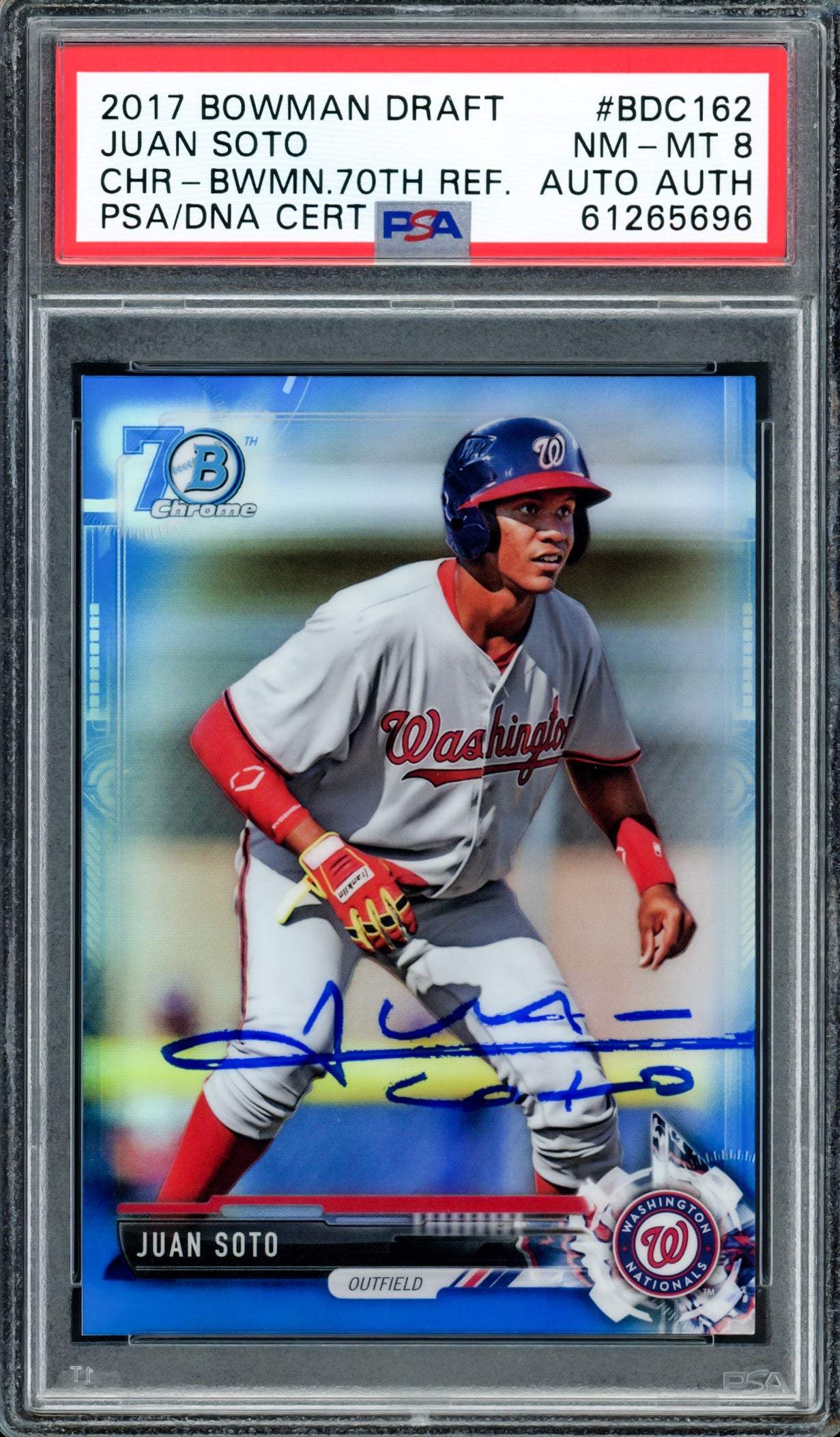 Juan Soto Autographed 2017 Bowman Draft Chrome 70th Refractor Rookie Card #BDC162 New York Mets PSA 8 (Bubbling) #175/200 PSA/DNA #61265696