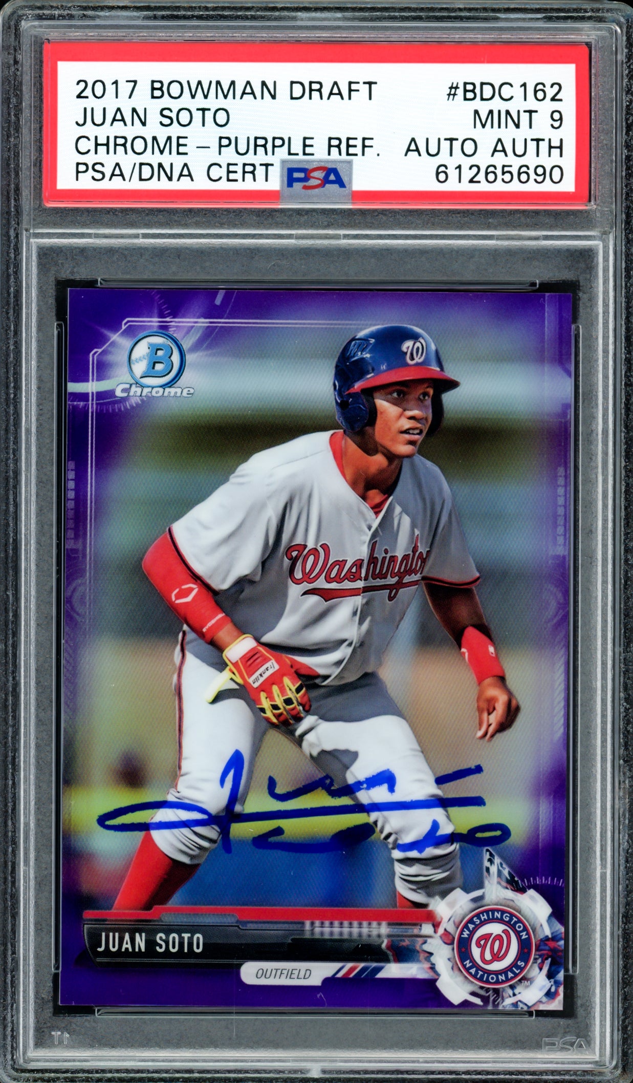 Juan Soto Autographed 2017 Bowman Draft Chrome Purple Refractor Rookie Card #BDC162 New York Mets PSA 9 #184/250 PSA/DNA #61265690