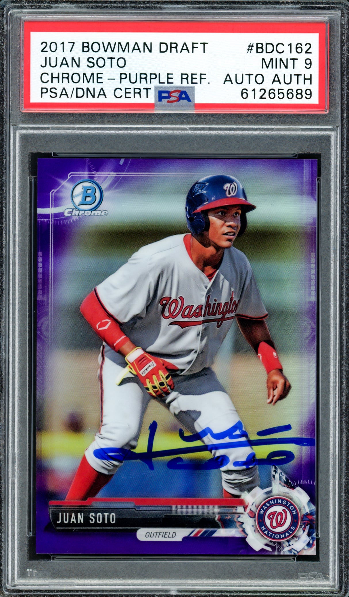 Juan Soto Autographed 2017 Bowman Draft Chrome Purple Refractor Rookie Card #BDC162 New York Mets PSA 9 #70/250 PSA/DNA #61265689