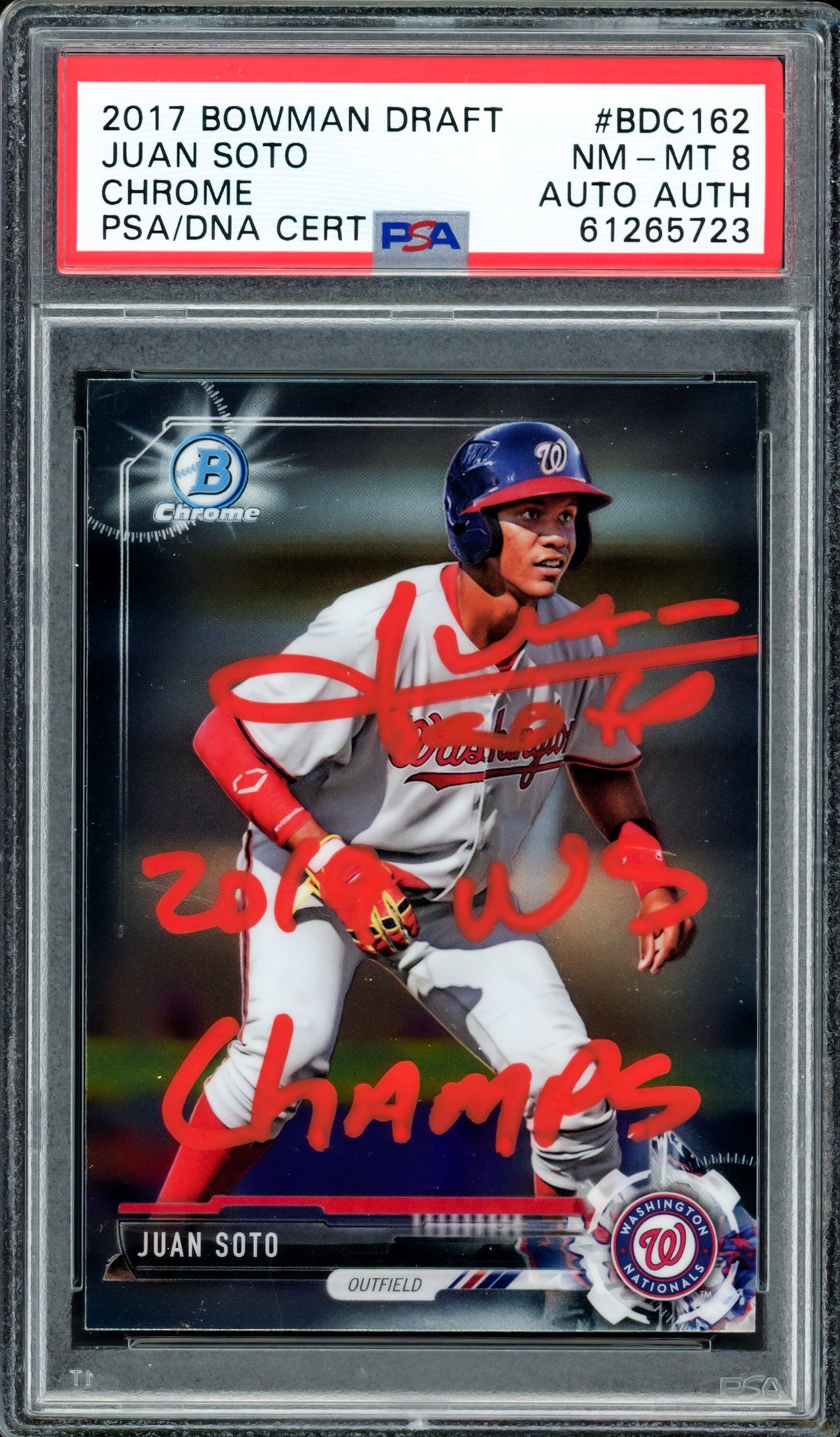 Juan Soto Autographed 2017 Bowman Draft Chrome Rookie Card #BDC162 New York Mets PSA 8 "2019 WS Champs" PSA/DNA #61265723