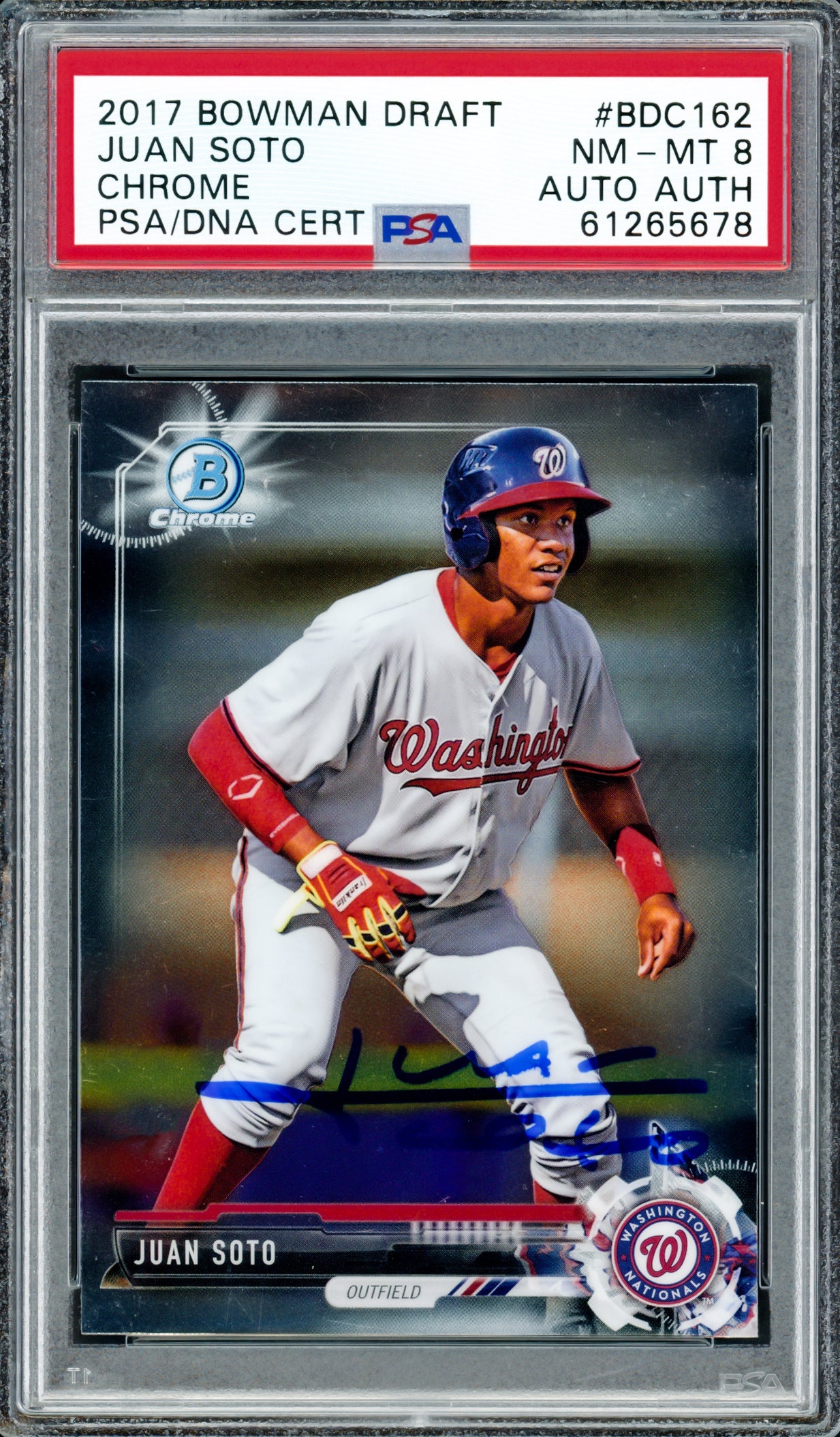 Juan Soto Autographed 2017 Bowman Draft Chrome Rookie Card #BDC162 New York Mets PSA 8 PSA/DNA #61265678