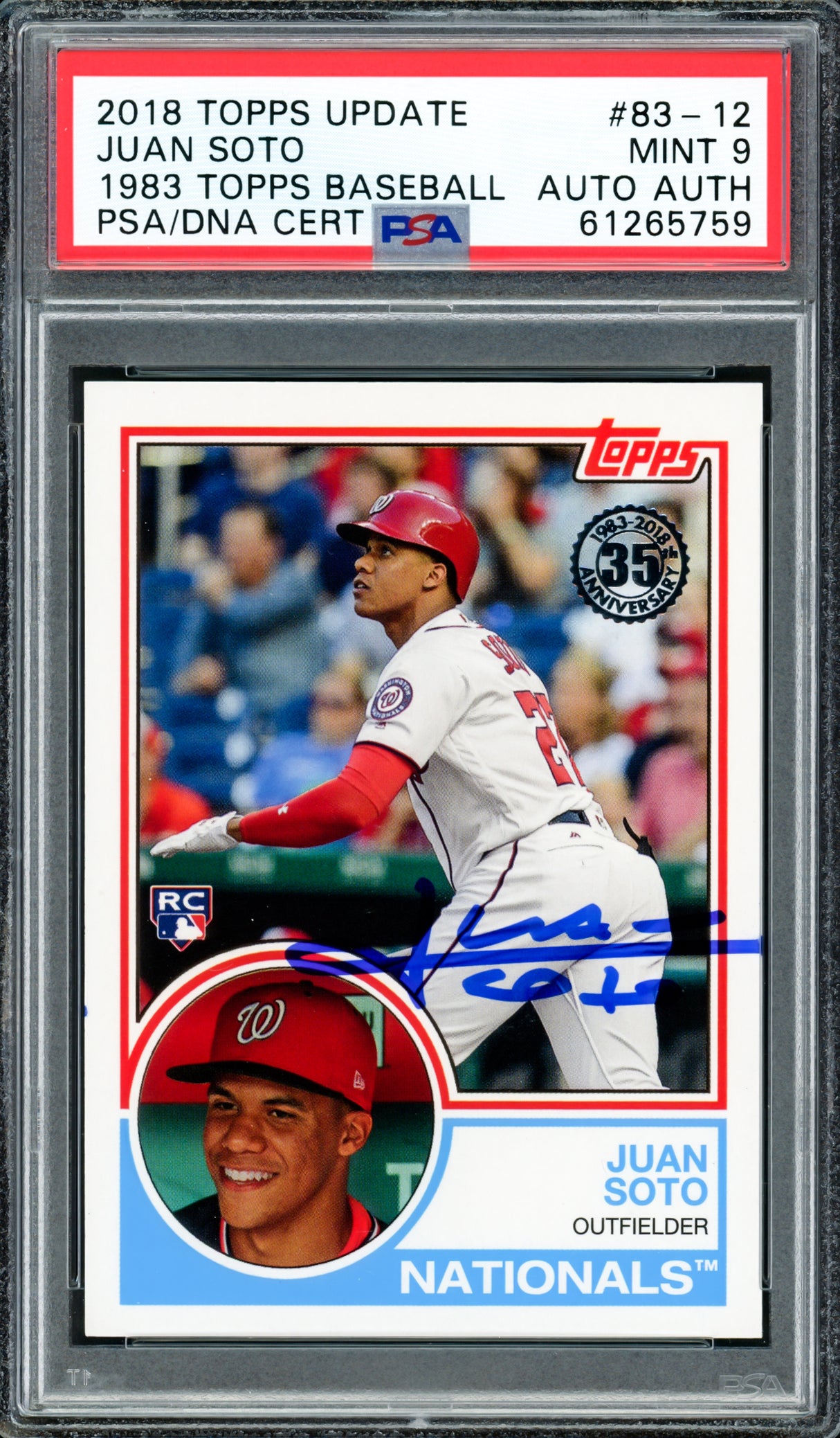 Juan Soto Autographed 2018 Topps Update 1983 Rookie Card #83-12 New York Mets PSA 9 PSA/DNA #61265759