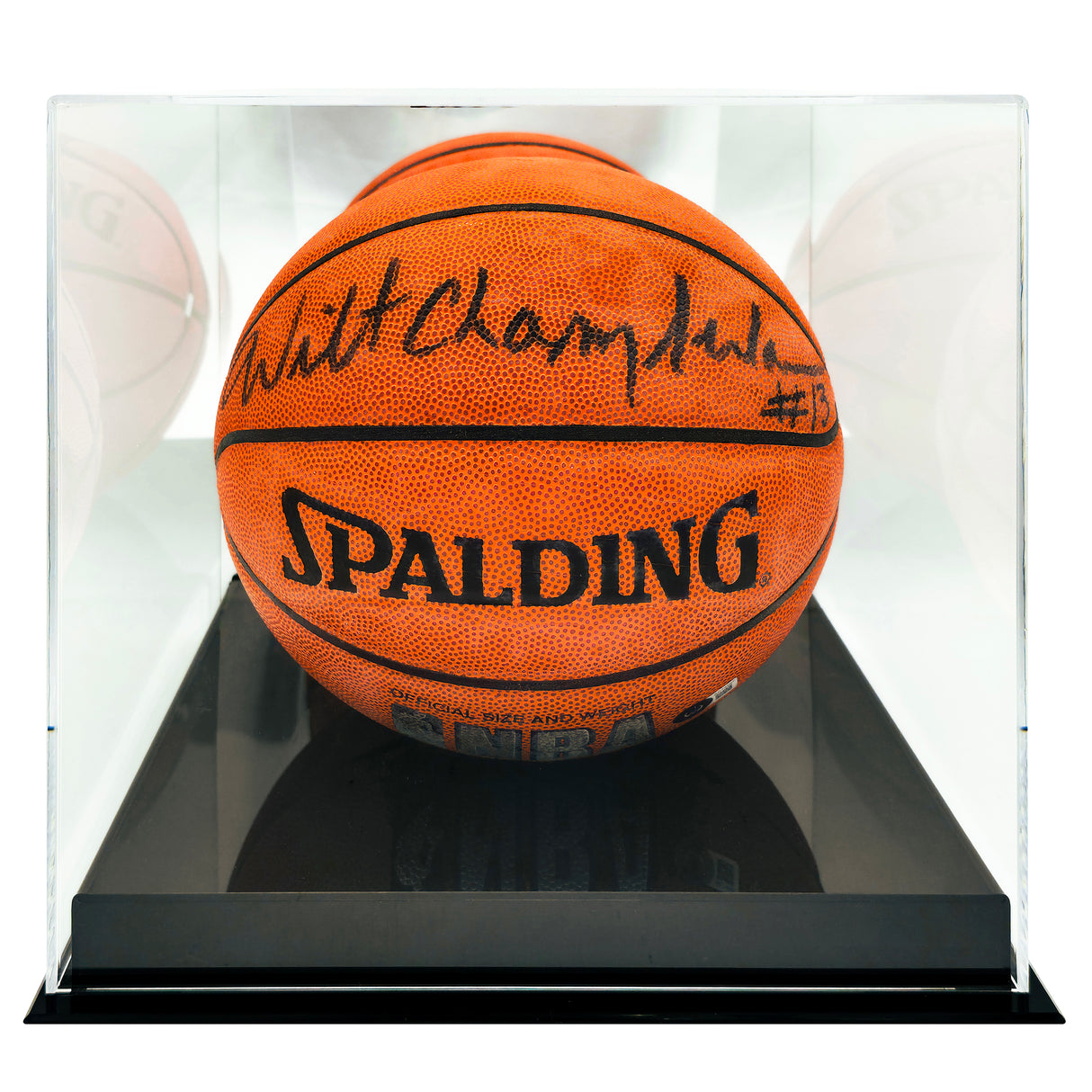 Single Acrylic Basketball Display Case - Black Base With Mirror Back Stock #251001