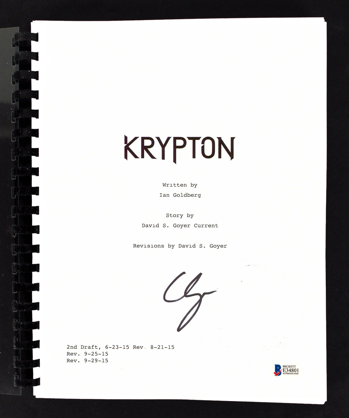 Cameron Cuffe Authentic Signed Krypton Pilot Episode Tv Script BAS #E34801
