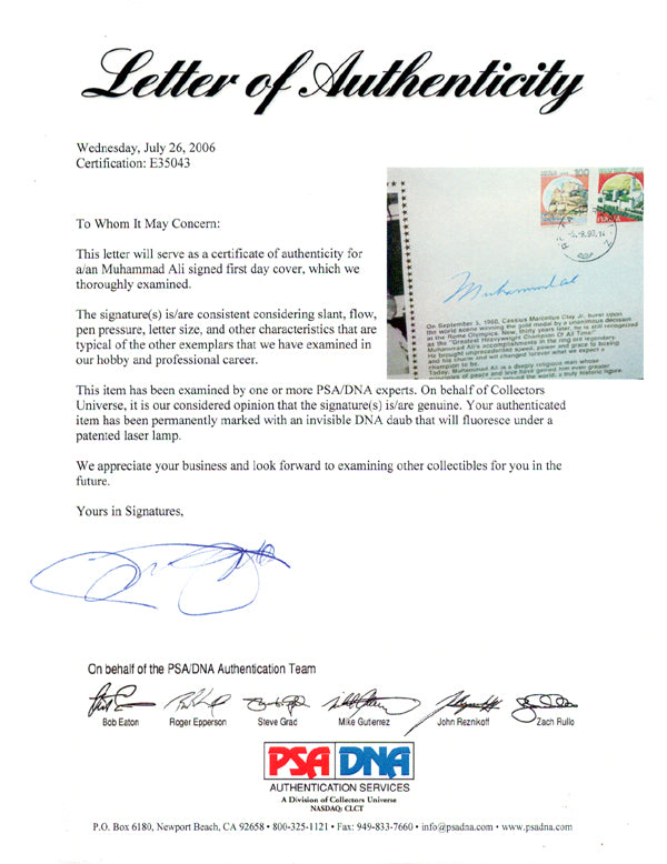 Muhammad Ali Autographed First Day Cover Vintage PSA/DNA #E35043