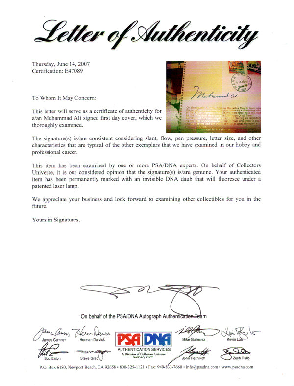 Muhammad Ali Autographed First Day Cover Vintage PSA/DNA #E47089