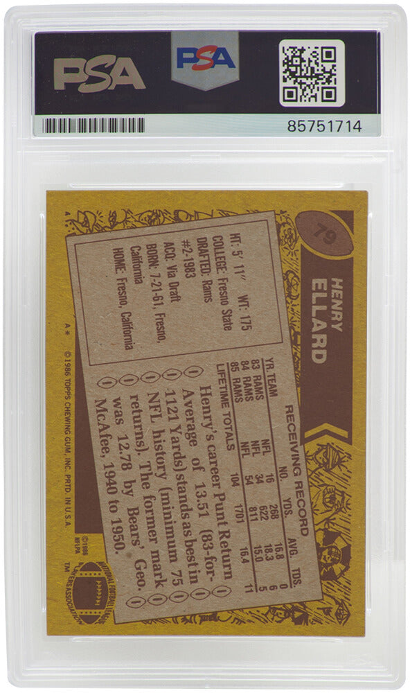 Henry Ellard Signed Los Angeles Rams 1986 Topps Football Trading Card #79 - (PSA Encapsulated)