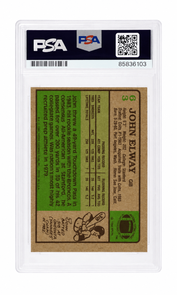 John Elway Signed Denver Broncos 1984 Topps Rookie Football Card #63 w/HOF'04 - (PSA Encapsulated - Auto Grade 10)