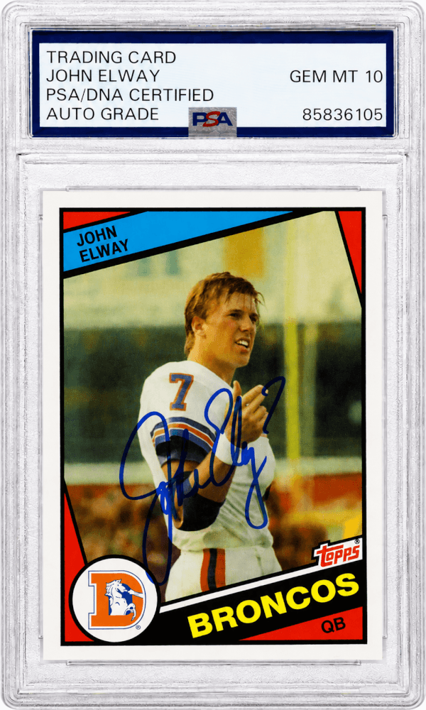 John Elway Signed Denver Broncos 2012 Topps Rookie Reprint Football Card #63 - (PSA Encapsulated - Auto Grade 10)