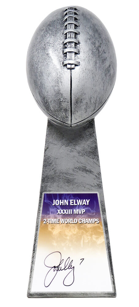 John Elway Signed Football World Champion 15 Inch Replica Silver Trophy