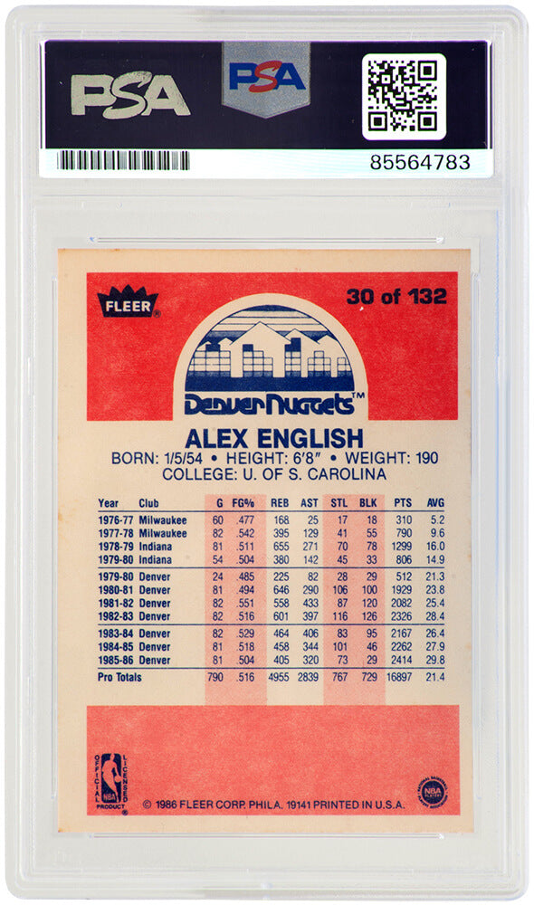 Alex English Signed Denver Nuggets 1986 Fleer Basketball Trading Card #30 - (PSA Encapsulated)