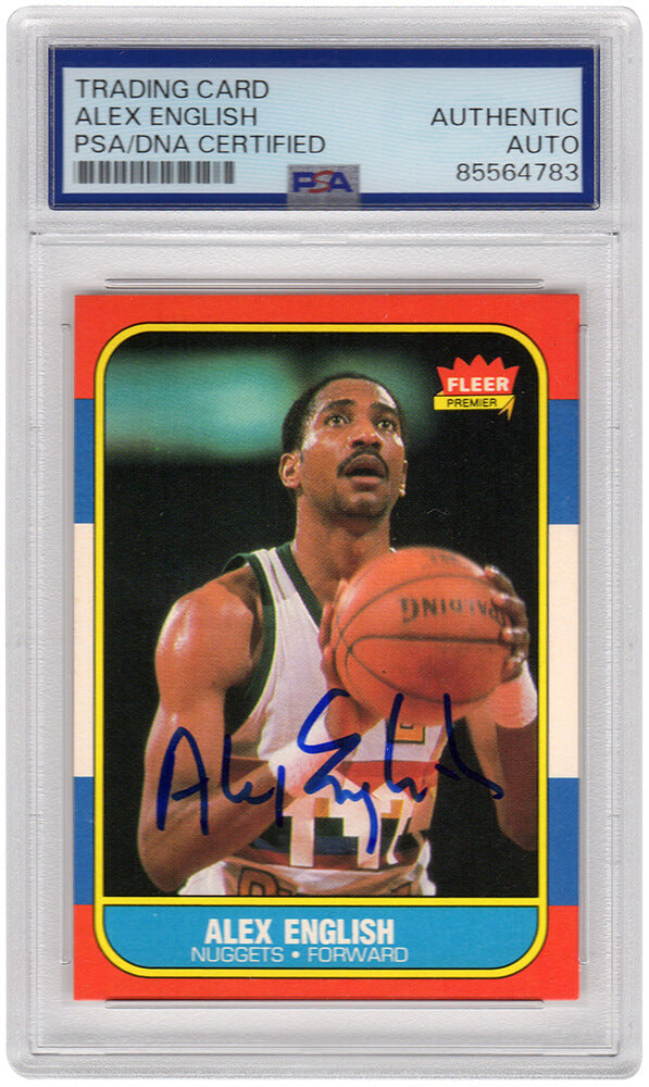 Alex English Signed Denver Nuggets 1986 Fleer Basketball Trading Card #30 - (PSA Encapsulated)