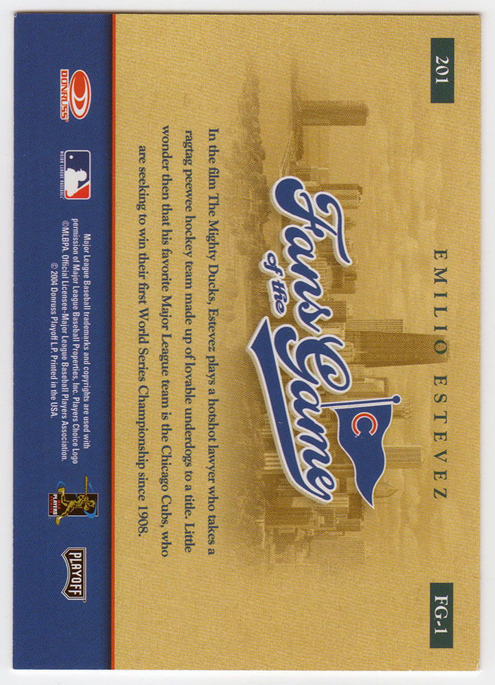 Emilio Estevez Signed 2004 Donruss Threads Fans of the Game Trading Card #201