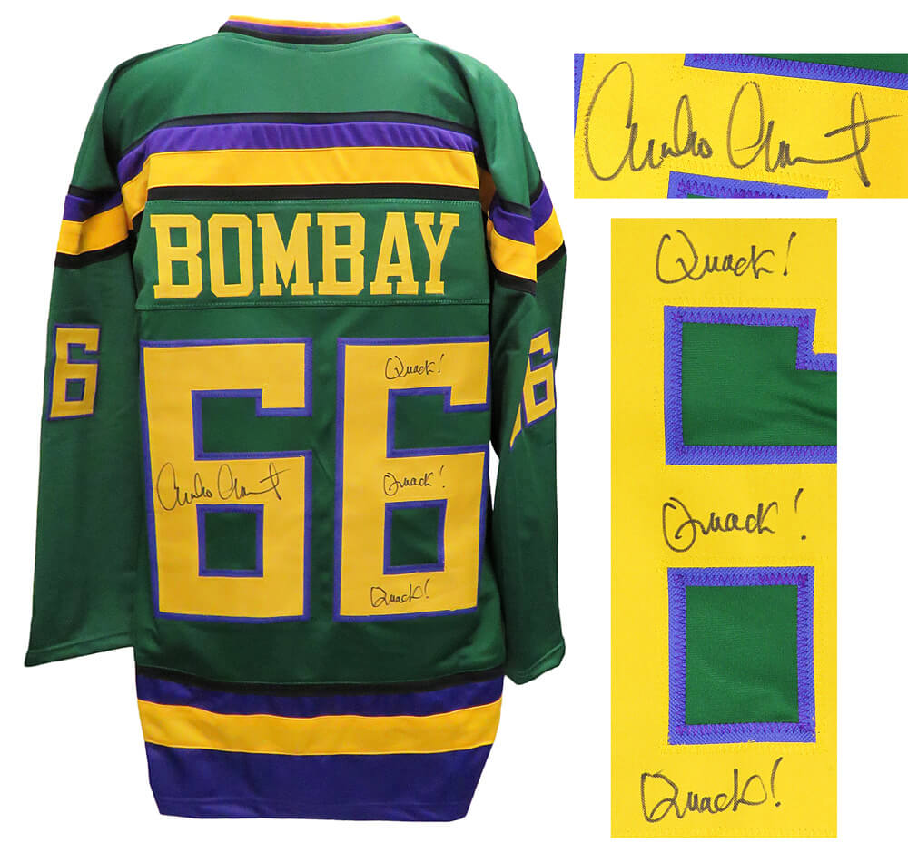 Emilio Estevez Signed Green Custom Hockey Jersey w/Quack, Quack, Quack