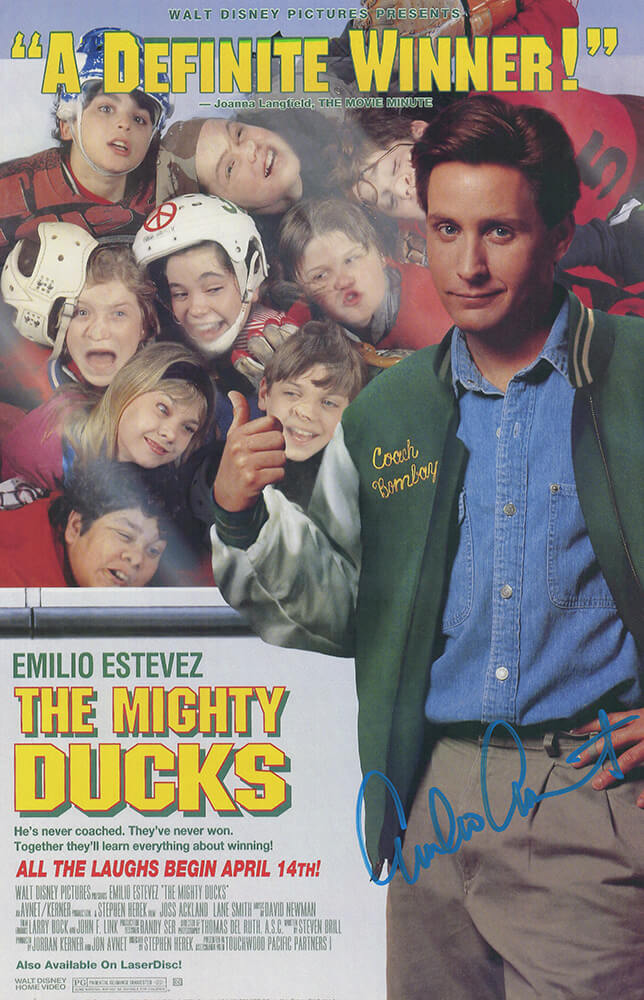 Emilio Estevez Signed Mighty Ducks 11x17 Movie Poster (In Blue Paint)