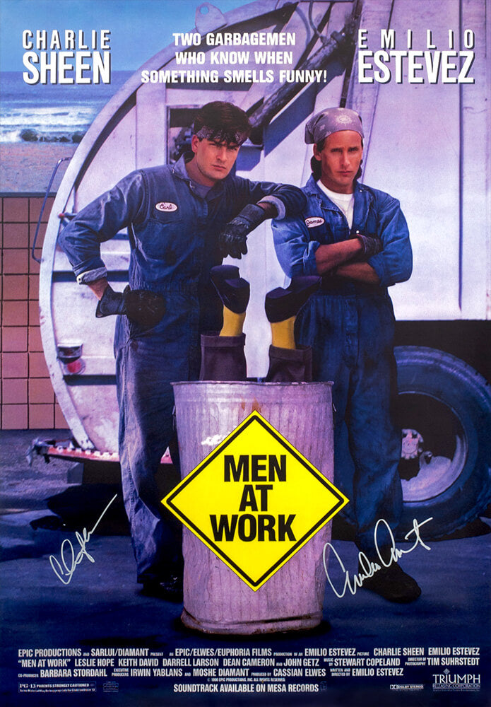 Charlie Sheen & Emilio Estevez Dual Signed Men At Work 27x40 Full Size Movie Poster