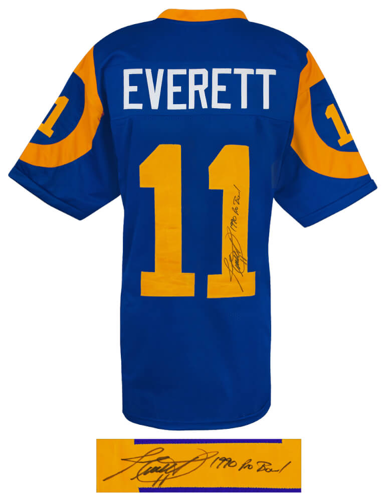 Jim Everett Signed Blue Throwback Custom Football Jersey w/1990 Pro Bowl