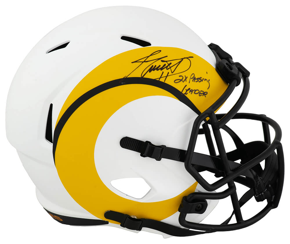 Jim Everett Signed Los Angeles Rams LUNAR Riddell Full Size Speed Replica Helmet w/2x Pass Leader
