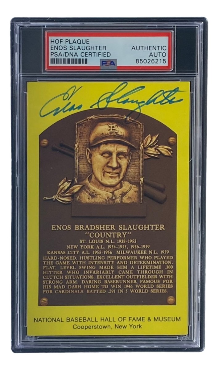 Enos Slaughter Signed 4x6 St Louis Cardinals HOF Plaque Card PSA/DNA 850262832 - Sports Integrity