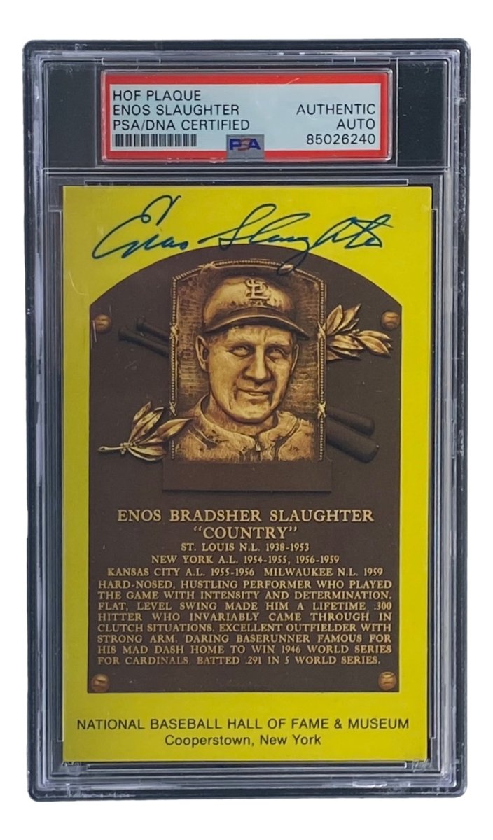 Enos Slaughter Signed 4x6 St Louis Cardinals HOF Plaque Card PSA/DNA 85026240 - Sports Integrity