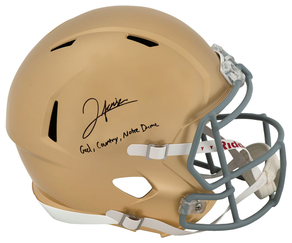 Jordan Faison Signed Notre Dame Fighting Irish Riddell Full Size Speed Replica Helmet w/God, Country, Notre Dame