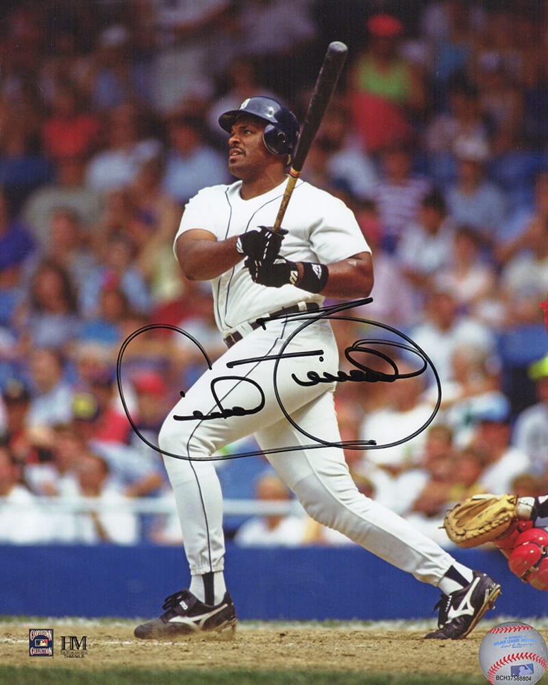 Cecil Fielder Signed Detroit Tigers White Jersey Swinging Action 8x10 Photo