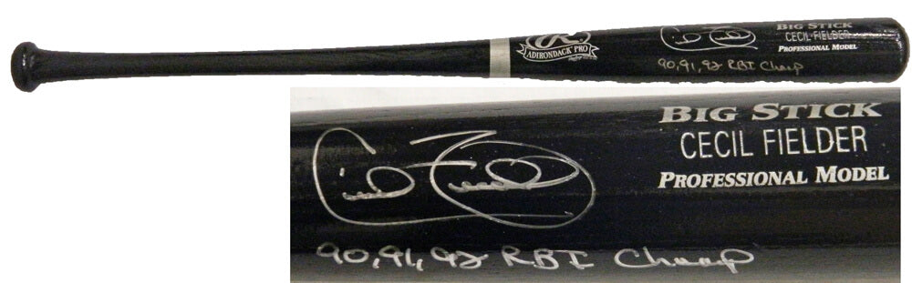 Cecil Fielder Signed Black Name Engraved Big Stick Bat w/90,91,92 RBI Champ
