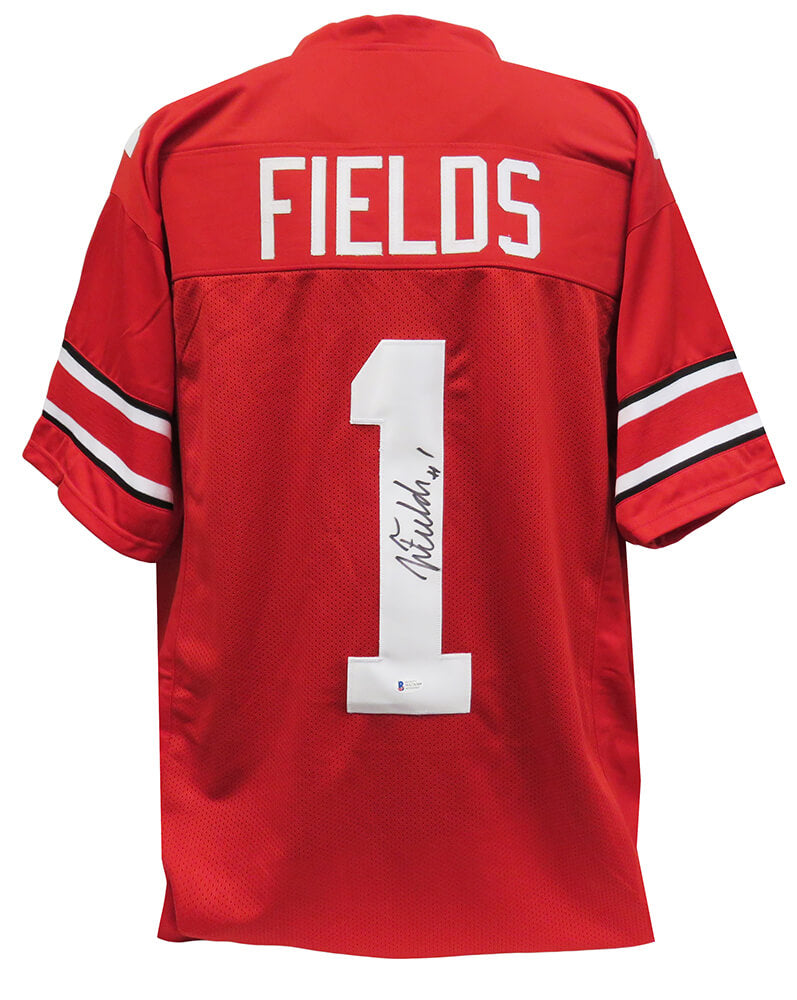 Justin Fields Signed Red Custom College Football Jersey (Beckett)