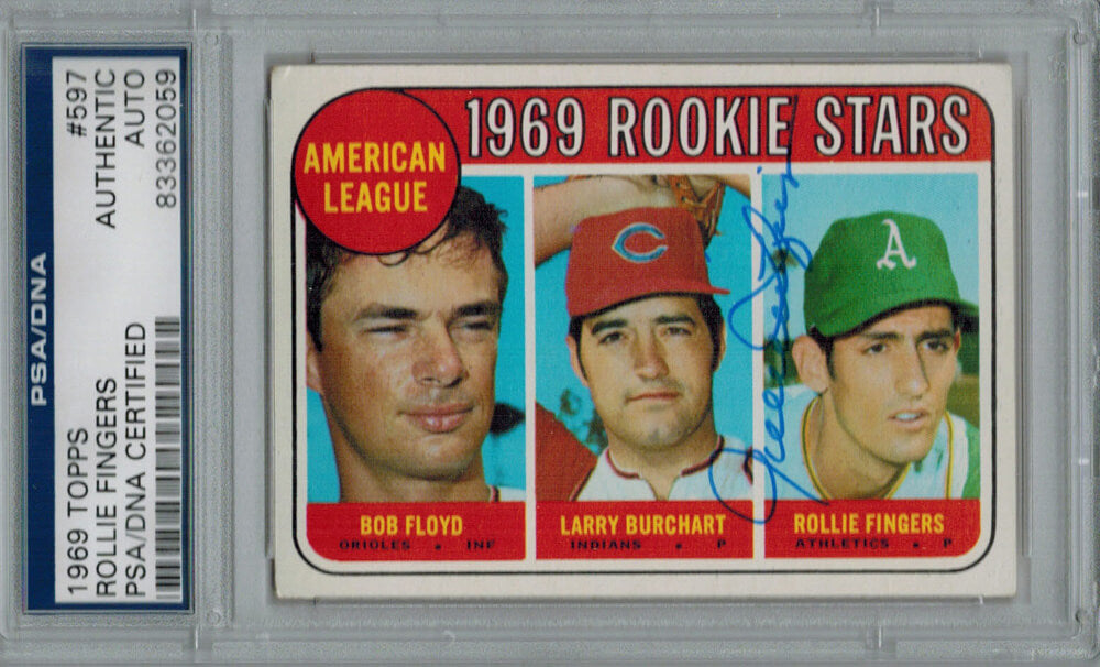 Rollie Fingers Signed Oakland Athletics 1969 Topps Rookie Card #597 PSA/DNA