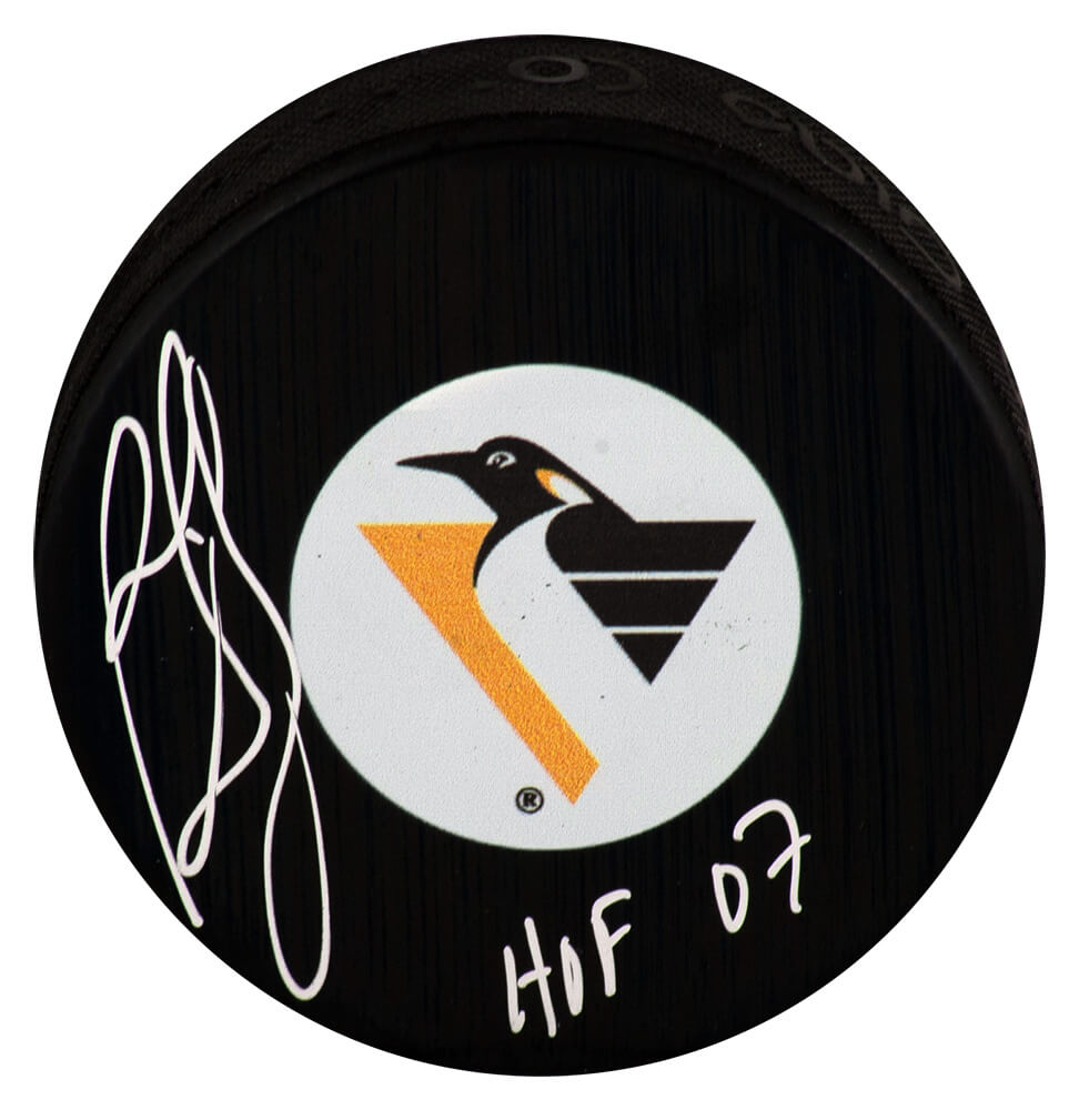 Ron Francis Signed Pittsburgh Penguins Retro Logo Hockey Puck w/HOF'07
