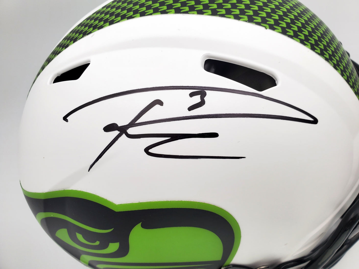 Russell Wilson Autographed Seattle Seahawks White Lunar Eclipse Full Size Authentic Speed Helmet RW Holo & Beckett BAS Stock #194030