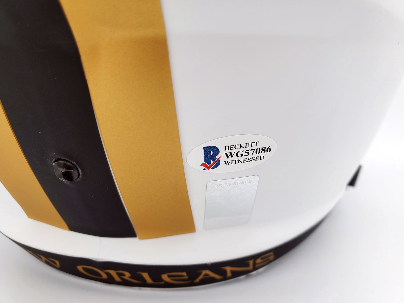 Drew Brees Autographed New Orleans Saints Lunar Eclipse White Full Size Replica Speed Helmet Beckett BAS Stock #193498