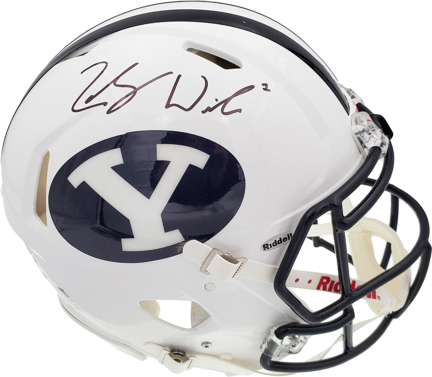 Zach Wilson Autographed BYU Cougars White Full Size Authentic Speed Helmet Beckett BAS QR Stock #193494