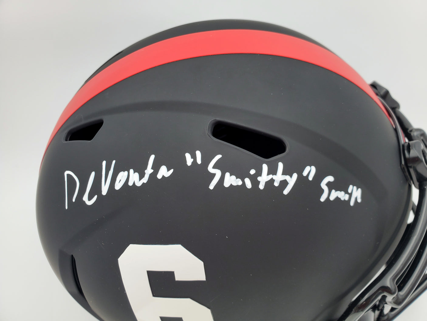Devonta Smith Autographed Alabama Crimson Tide Eclipse Black Full Size Replica Speed Helmet "Smitty" Beckett BAS Stock #191974