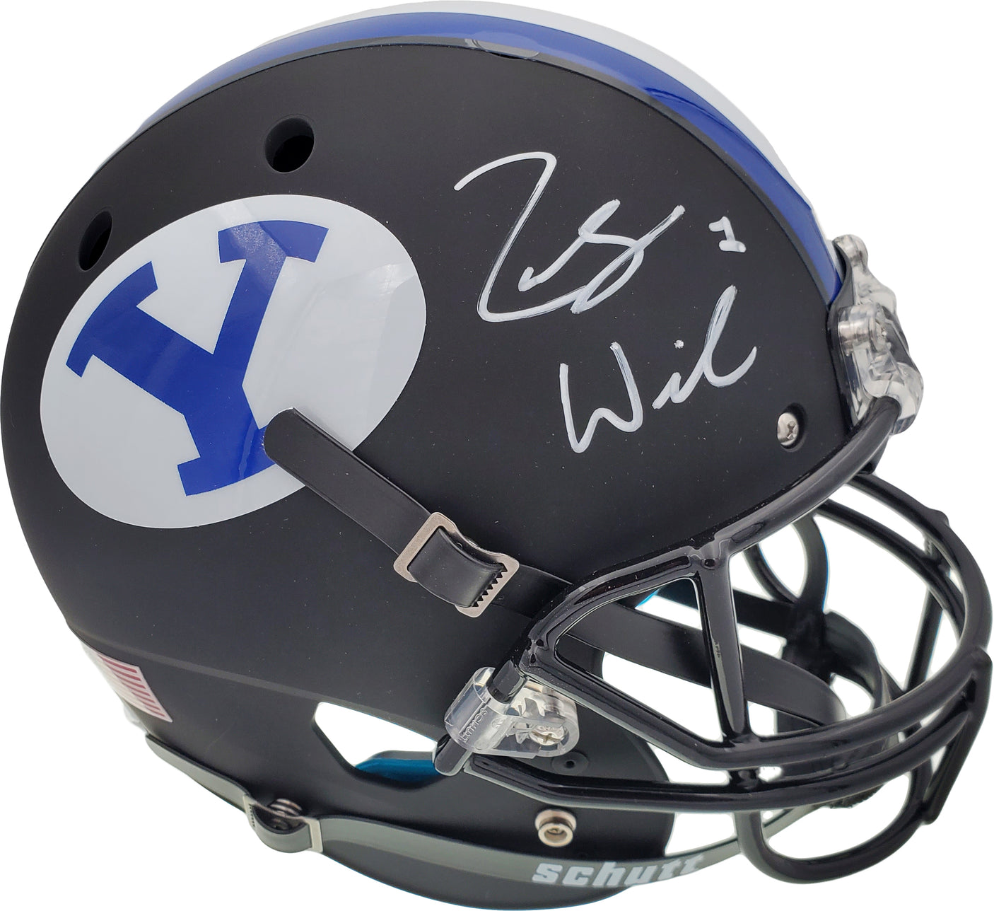 Zach Wilson Autographed BYU Cougars Matte Black Schutt Full Size Replica Helmet Beckett BAS Stock #191106