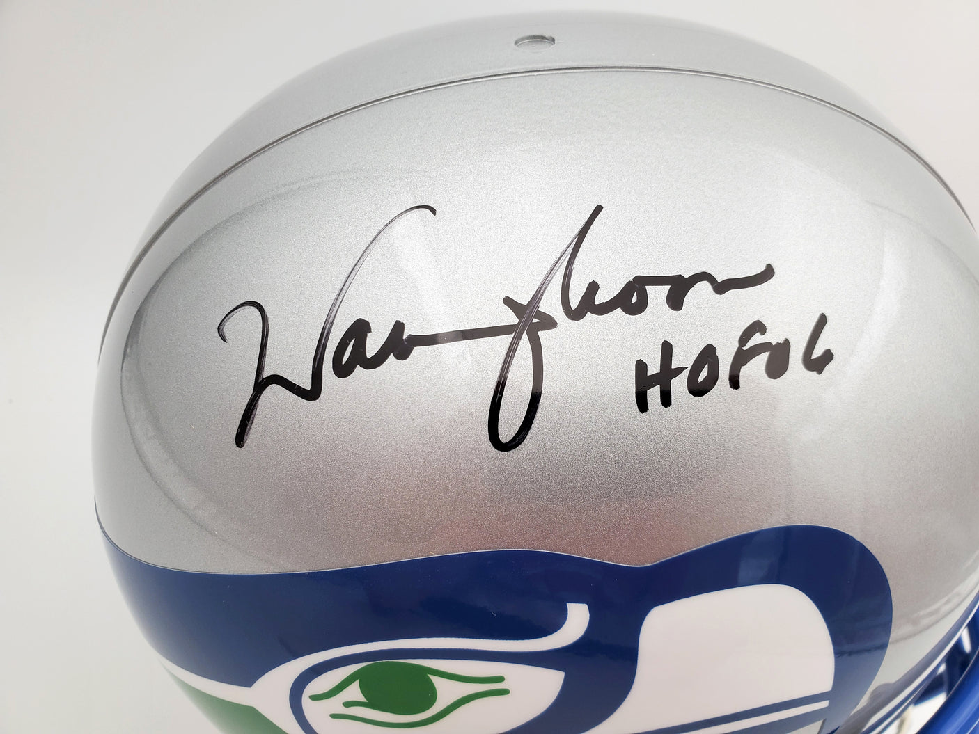 Warren Moon Autographed Seattle Seahawks Full Size Gray Replica Throwback Helmet "HOF 06" MCS Holo Stock #187028