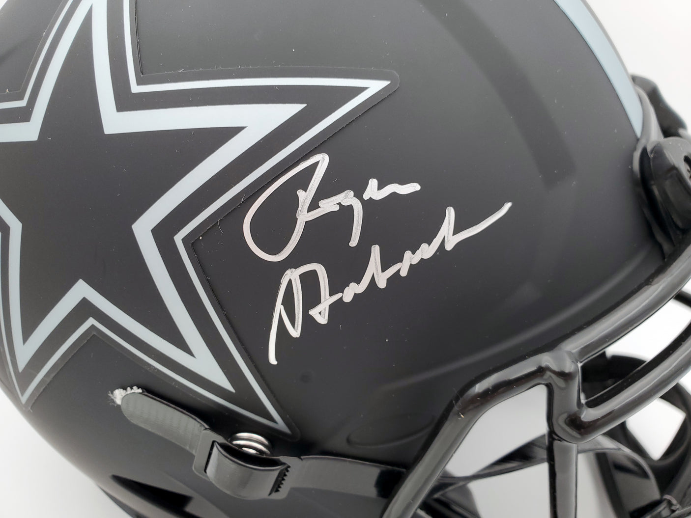 Roger Staubach Autographed Eclipse Black Dallas Cowboys Full Size Authentic Speed Helmet Beckett BAS Stock #185834
