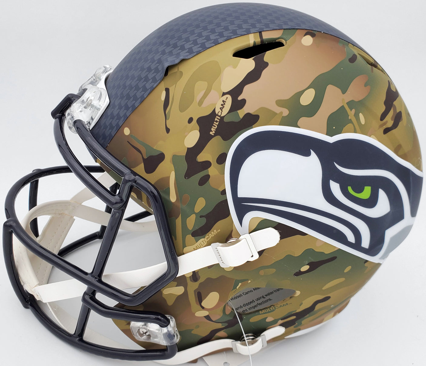 Russell Wilson Autographed Seattle Seahawks Camo Full Size Replica Speed Helmet RW Holo & Beckett BAS Stock #182232