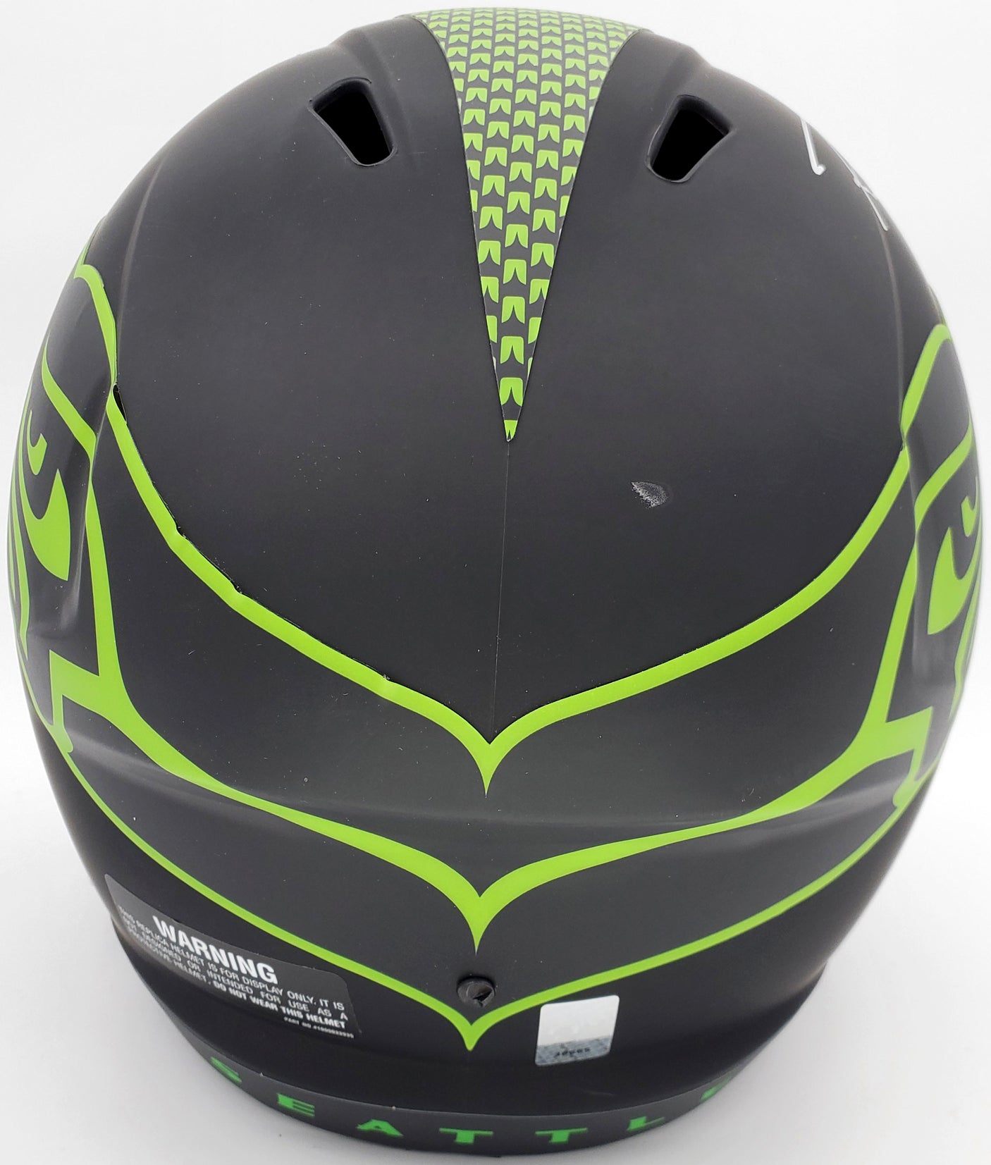 Russell Wilson Autographed Seattle Seahawks Eclipse Black Full Size Speed Replica Helmet In Silver RW Holo Stock #178956