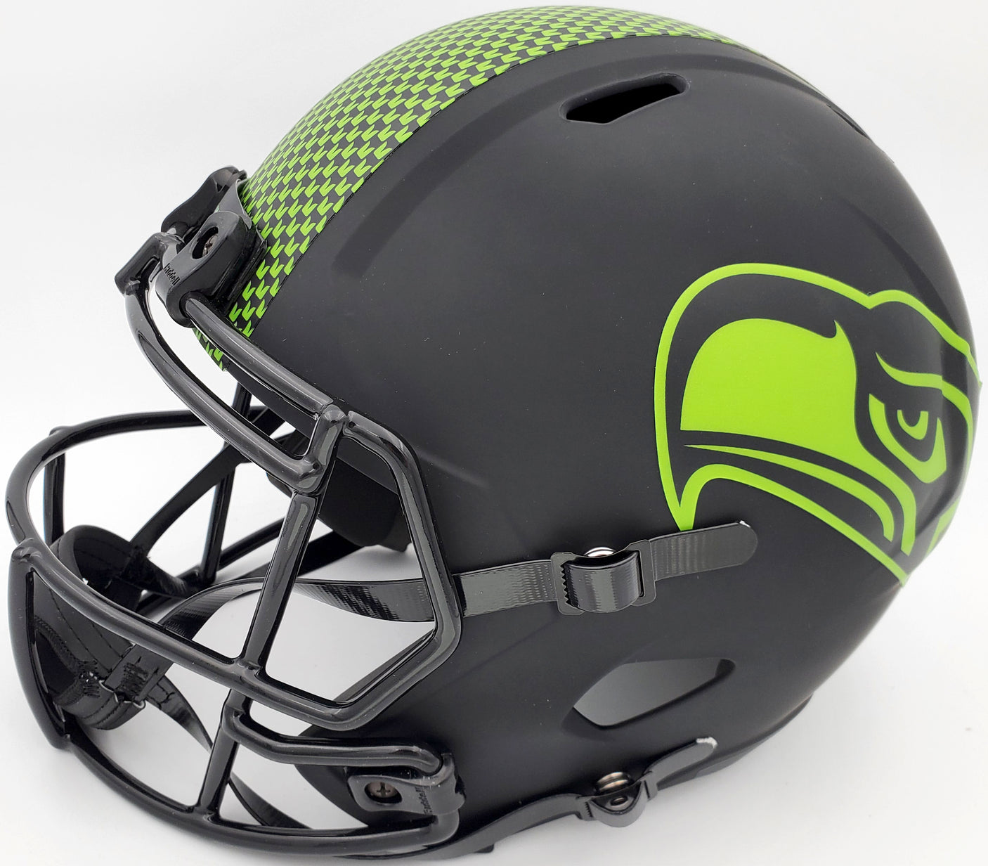 Russell Wilson Autographed Seattle Seahawks Eclipse Black Full Size Speed Replica Helmet In Silver RW Holo Stock #178956