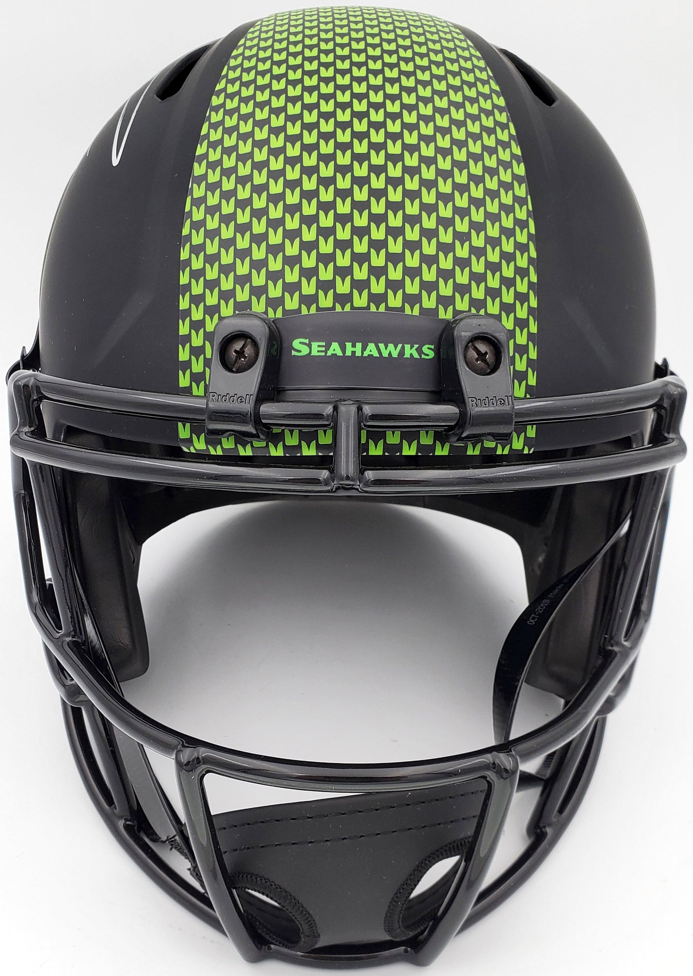 Russell Wilson Autographed Seattle Seahawks Eclipse Black Full Size Speed Replica Helmet In Silver RW Holo Stock #178956