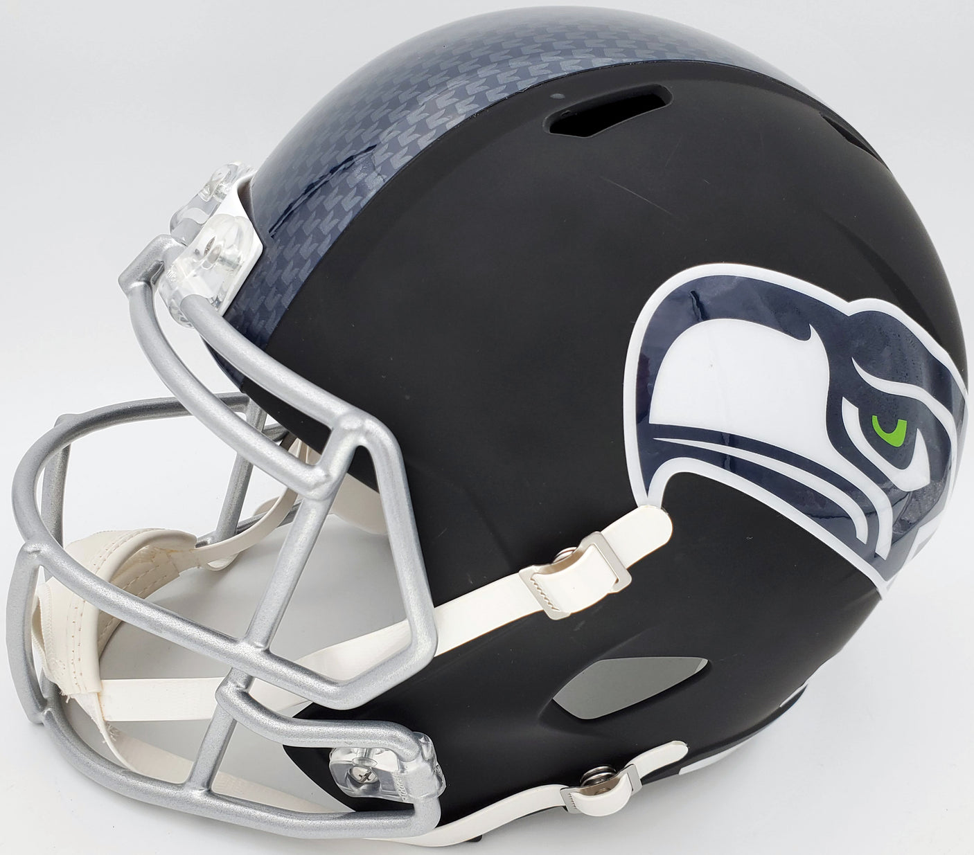 Russell Wilson Autographed Seattle Seahawks Matte Black Speed Full Size Replica Helmet In Silver RW Holo Stock #145782