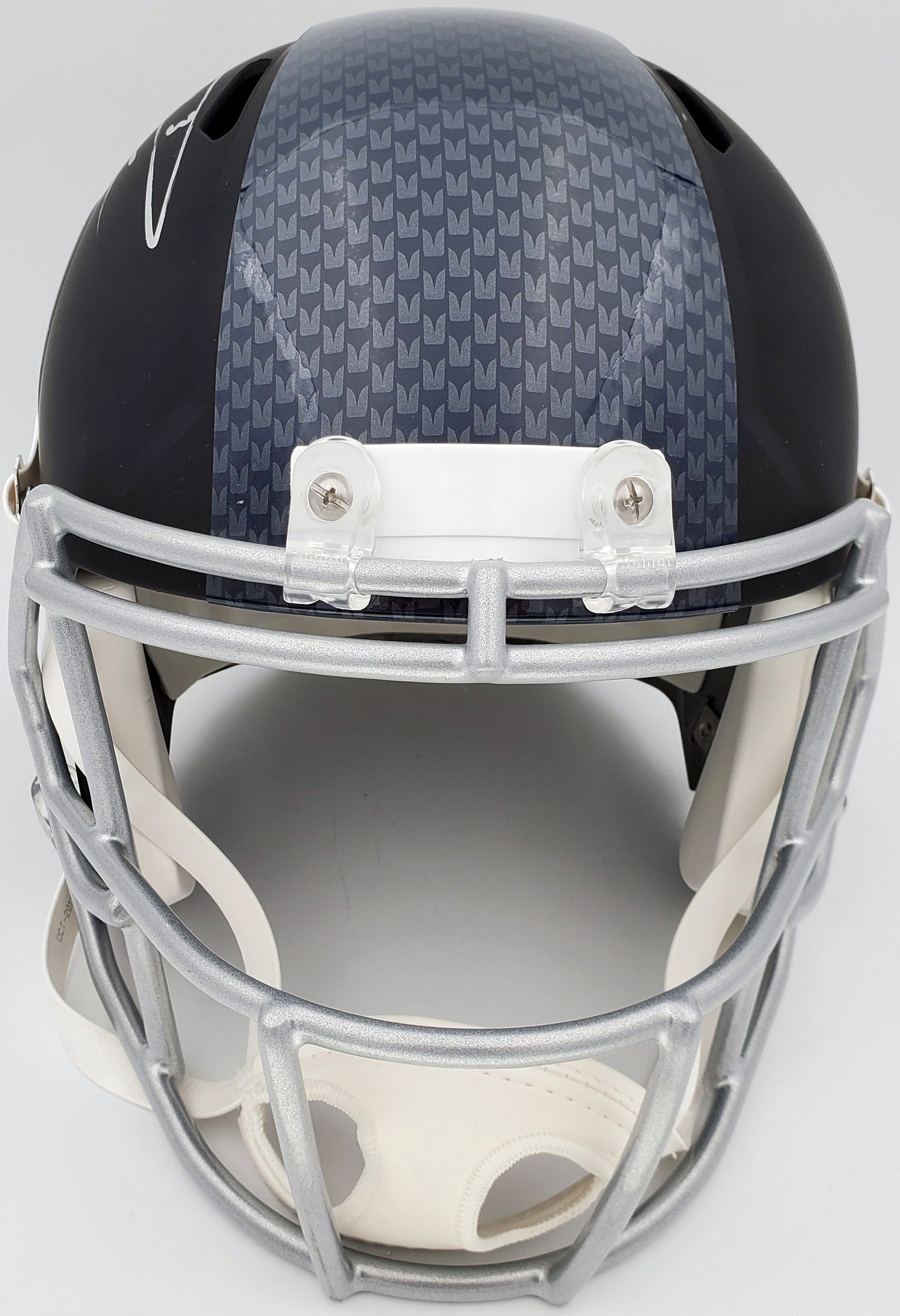 Russell Wilson Autographed Seattle Seahawks Matte Black Speed Full Size Replica Helmet In Silver RW Holo Stock #145782