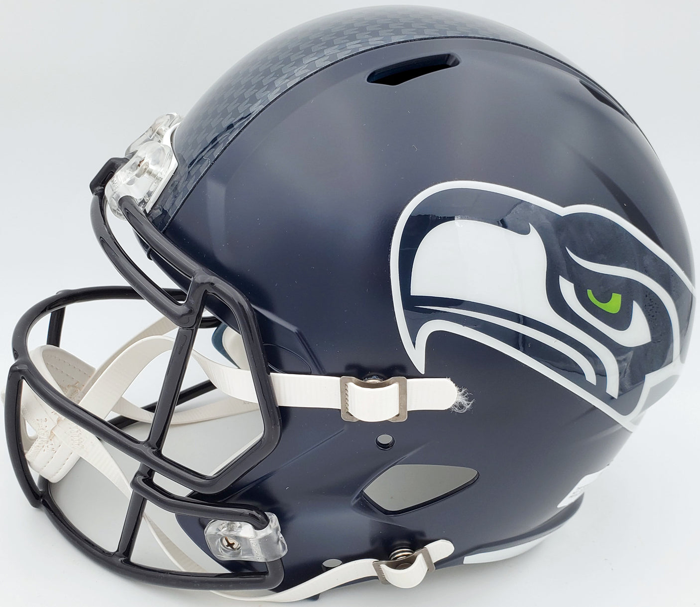 Russell Wilson Autographed Seattle Seahawks Speed Full Size Helmet In Silver RW Holo Stock #113611