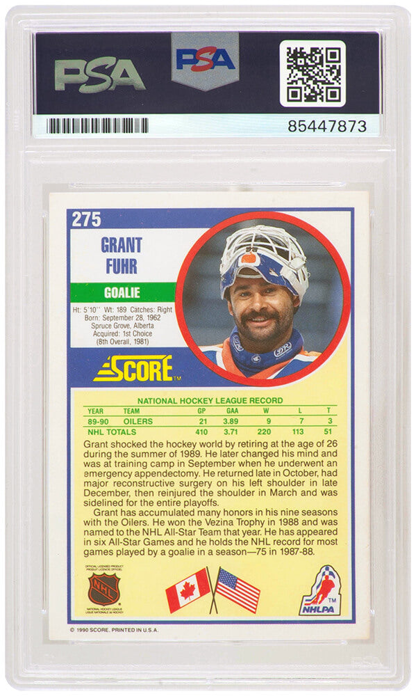 Grant Fuhr Signed Edmonton Oilers 1990-91 Score Hockey Trading Card #275 w/HOF'03 - (PSA Encapsulated)